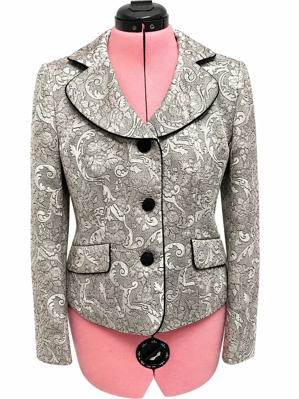 Evan-Picone Petite Brocade Jacket | Women’s Size 6P | Elegant Metallic Floral Bl